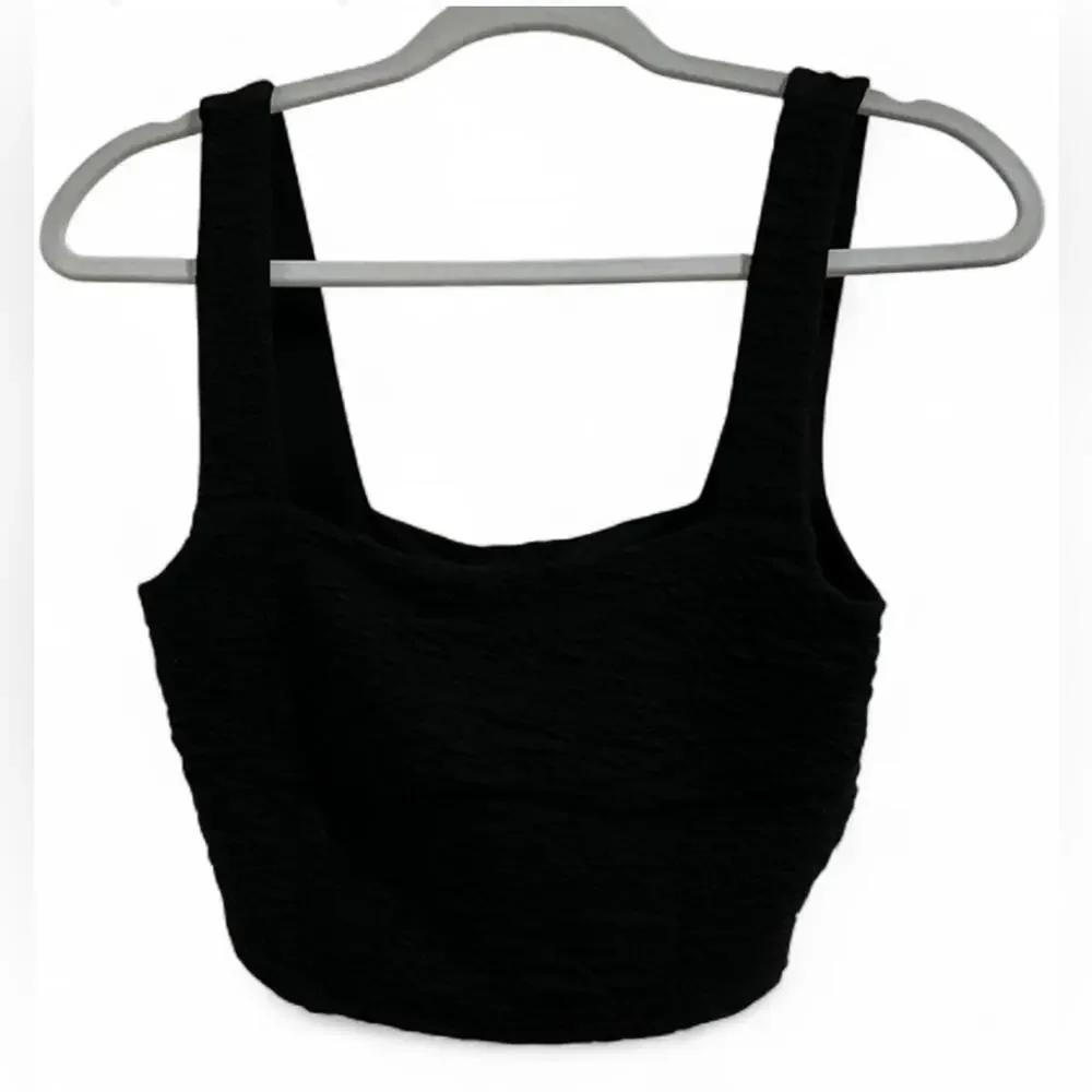 NWT GOOD AMERICAN SZ M Black Textured Square Neck Crop Top Goth Festival $129 - Picture 9 of 12